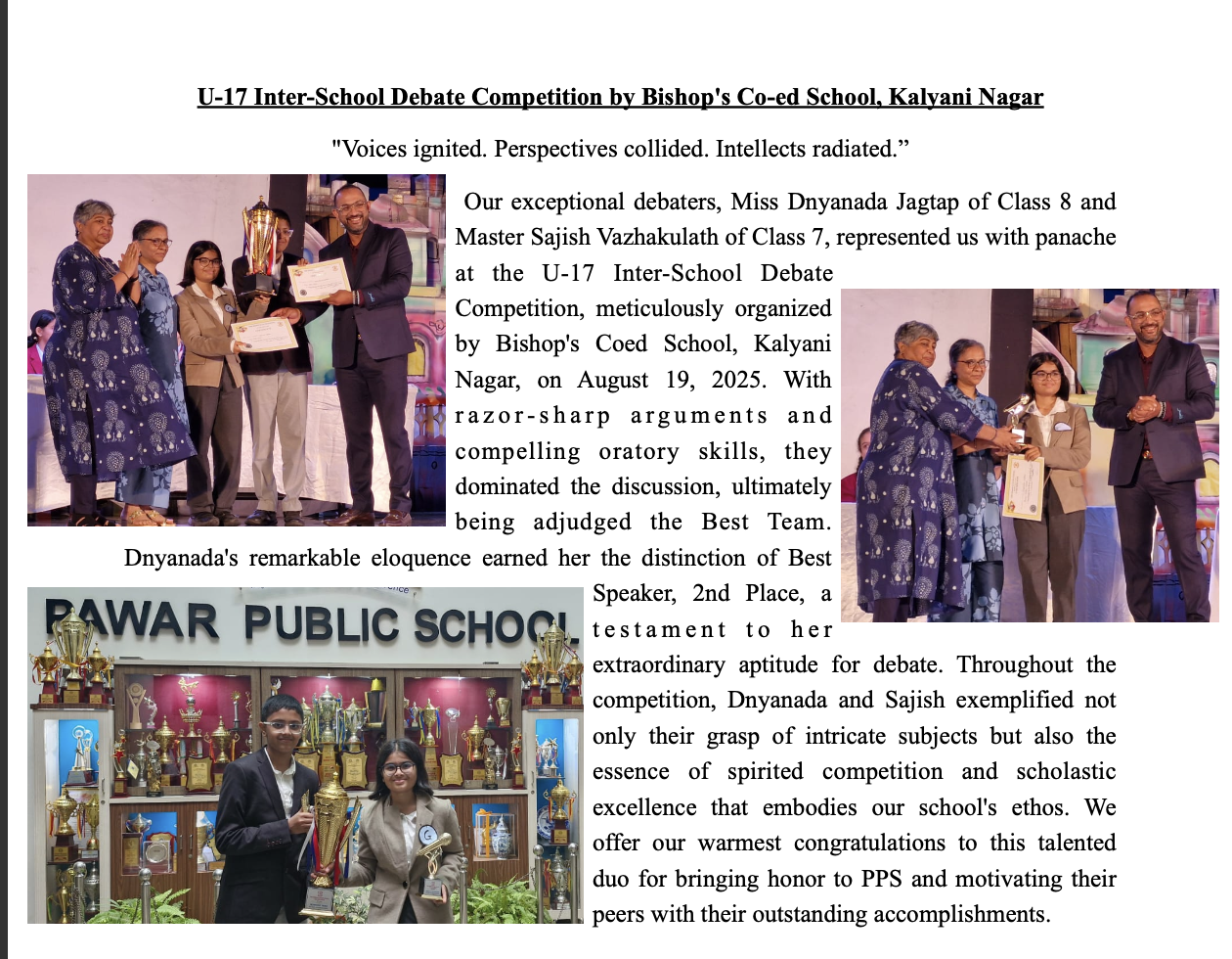 U-17 Inter-School Debate Competition by Bishop's Co-ed School, Kalyani Nagar - 2nd Place