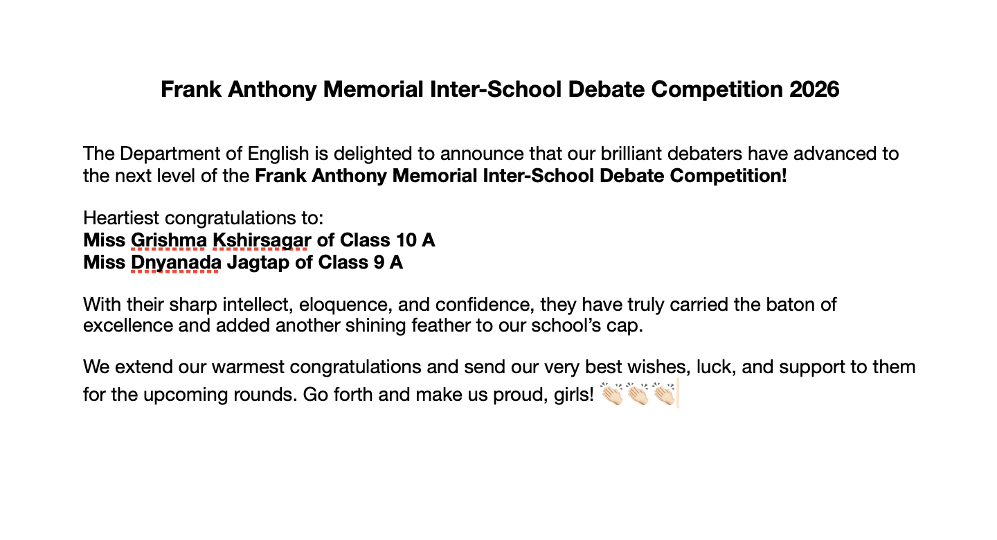 Frank Anthony Memorial Inter-School Debate Competition 2026